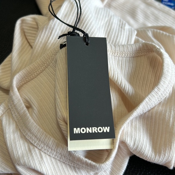 MONROW Top Rib Tee Bone Color Long Sleeve Shirt Stretch Sz M NEW - Picture 10 of 12
